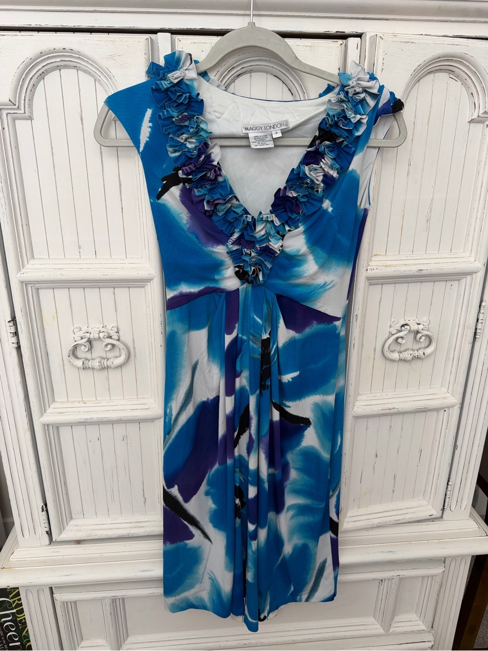 Maggy London Blue & White Ruffle V-Neck Sundress